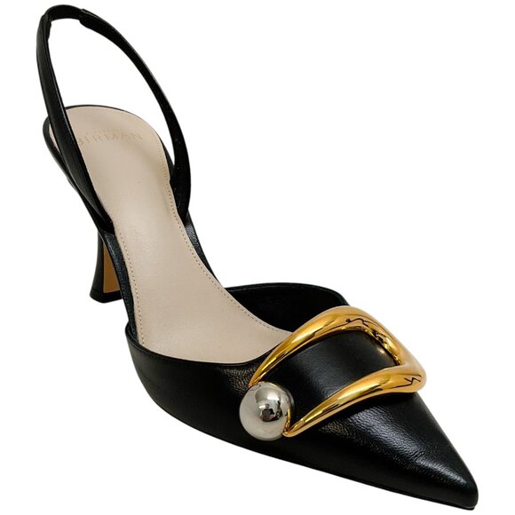 Alexandre Birman Black Leather Harper Slingback Pumps
